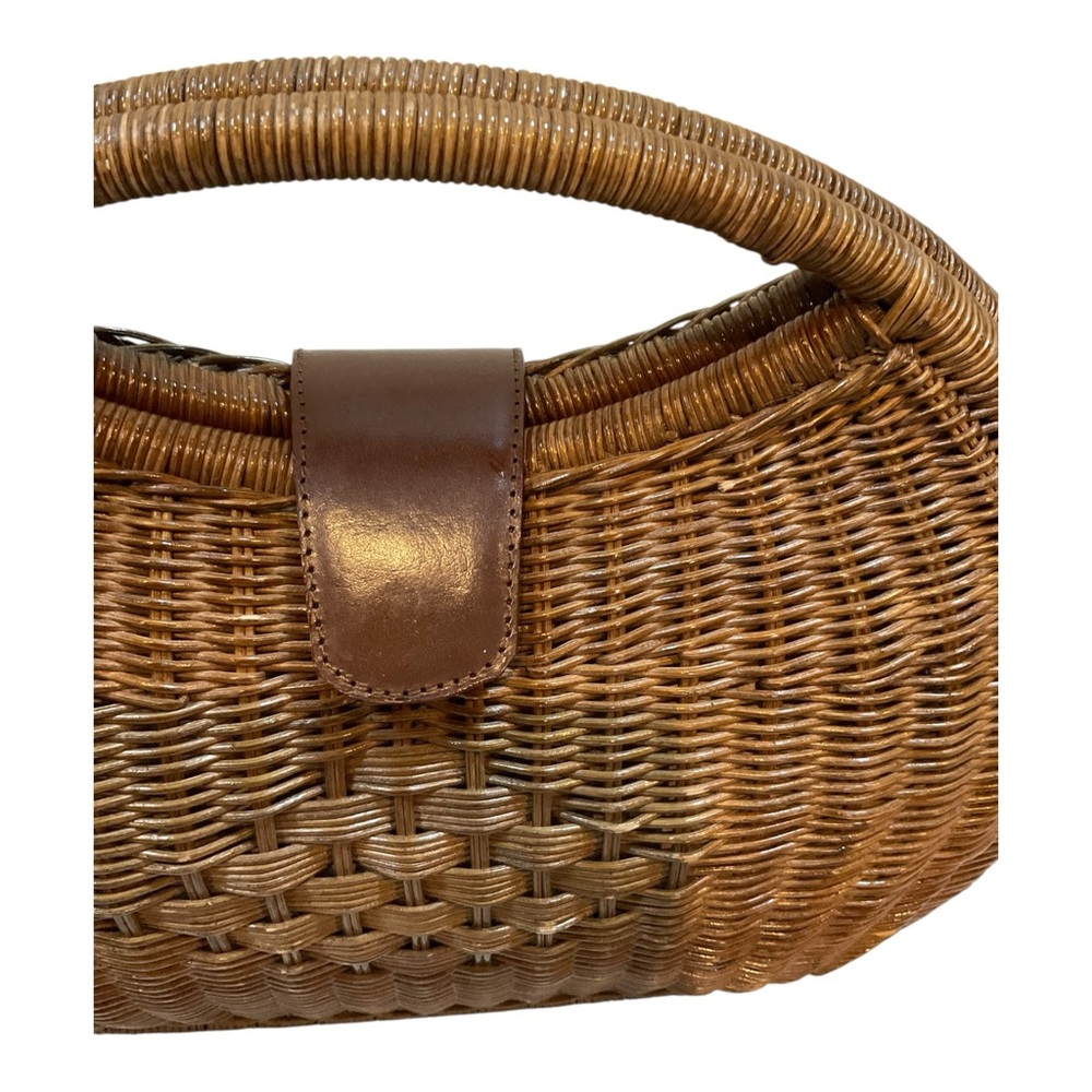 H&M Women’s Retro Look Bright Brown Wicker Rattan Purse Handbag - Picture 3 of 16